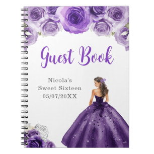 Princess in Dark Purple Dress Sweet 16 Guest Book