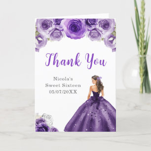 Princess in Dark Purple Dress Sweet 16 Thank You Card