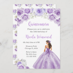 Princess in Dusty Purple Dress Quinceanera Invitation