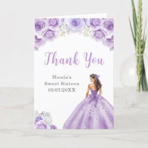 Princess in Dusty Purple Dress Sweet 16 Thank You Card