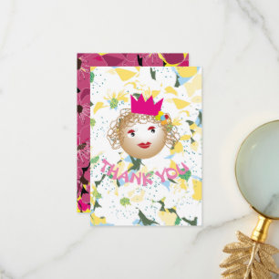 princess in fairytale,happy birthday,floral flower thank you card
