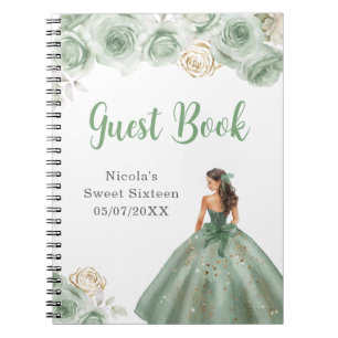 Princess in Green Dress Sweet Sixteen Guest Book