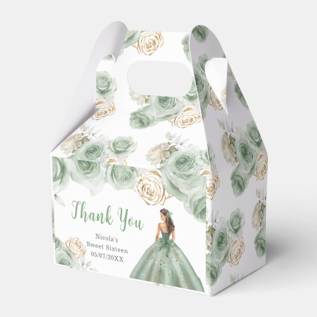 Princess in Green Dress Sweet Sixteen Thank You Favour Box (Back Side)