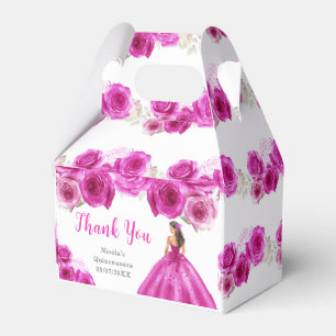 Princess in Hot Pink Dress Quinceanera Thank You Favour Box