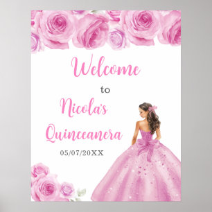 Princess in Light Pink Dress Quinceanera Welcome Poster