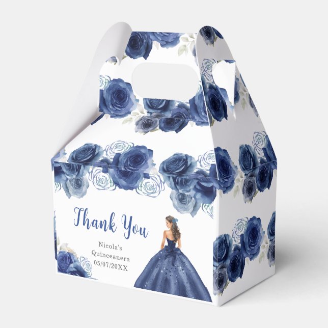 Princess in Navy Blue Dress Quinceanera Thank You Favour Box (Front Side)
