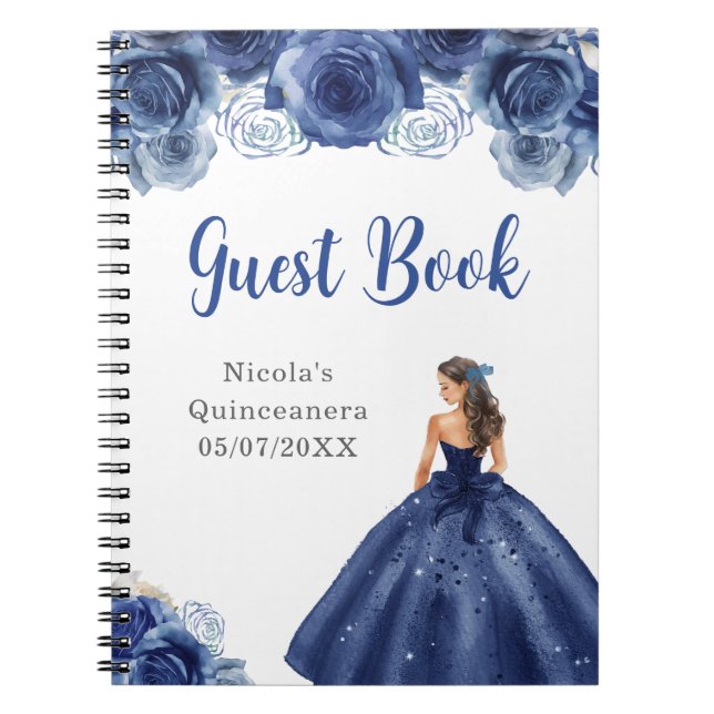 Princess in Navy Blue Quinceanera Guest Book (Front)