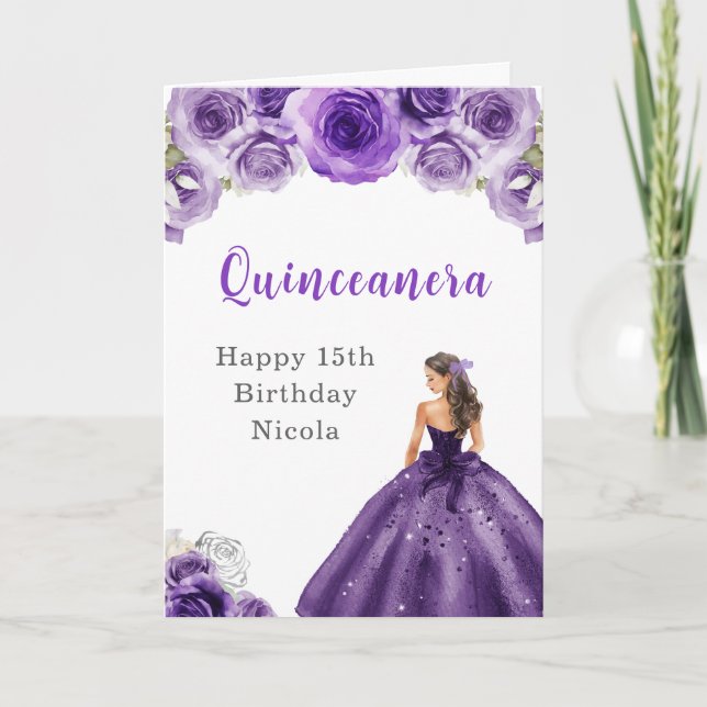 Princess in Purple Dress Birthday Quinceanera  Card (Front)
