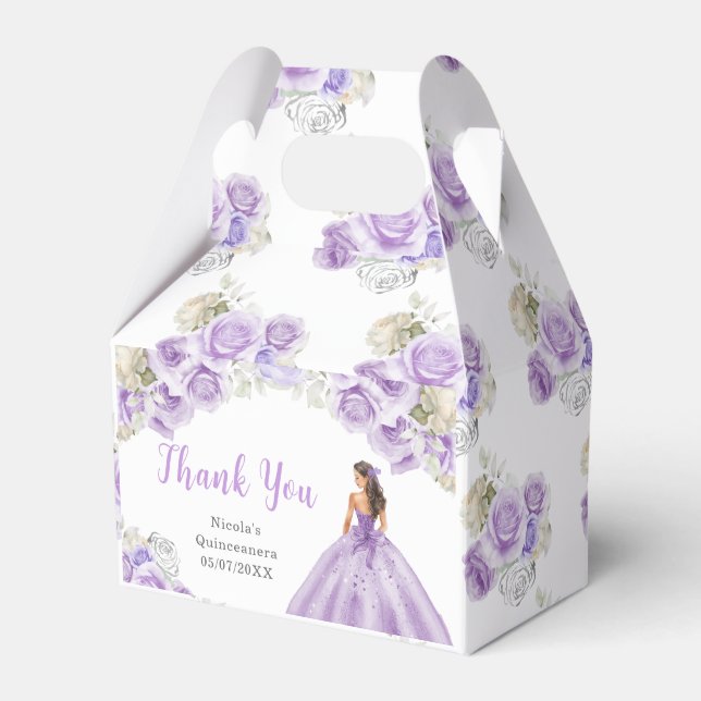 Princess in Purple Dress Quinceanera Thank You Favour Box (Front Side)