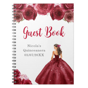 Princess in Red Dress Quinceanera Guest Book