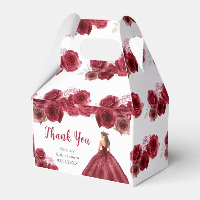 Princess in Red Dress Quinceanera Thank You Favour Box (Front Side)
