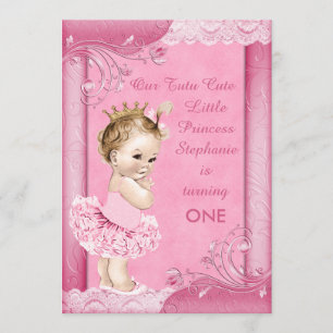 Princess in Tutu Baby 1st Birthday Faux Lace Invitation