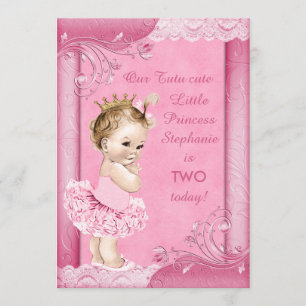 Princess in Tutu Baby 2nd Birthday Faux Lace Invitation