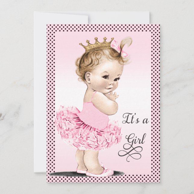Princess in Tutu Polka Dots Baby Shower Invitation (Front)