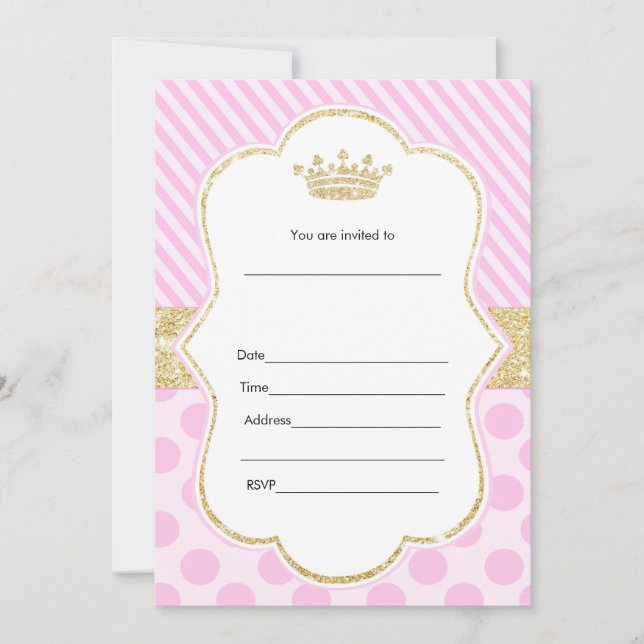 Princess Invitation Fill In Pink Gold Glitter (Front)
