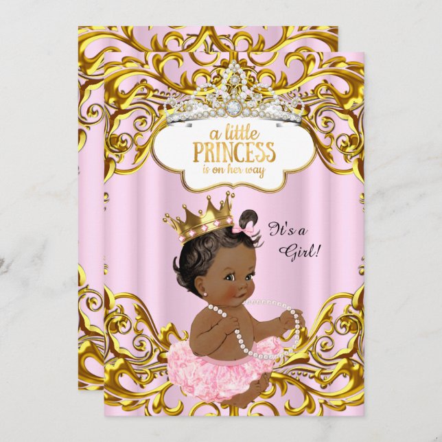 Princess is on her way Baby Shower Pink Ethnic Invitation (Front/Back)