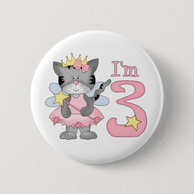 Princess Kitty 3rd Birthday 6 Cm Round Badge (Front)