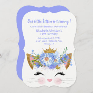 Princess Kitty Babys First Birthday Invitation