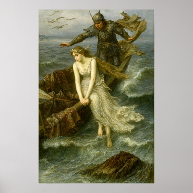 Princess & Knight At Sea Medieval Fantasy Art Poster (Front)