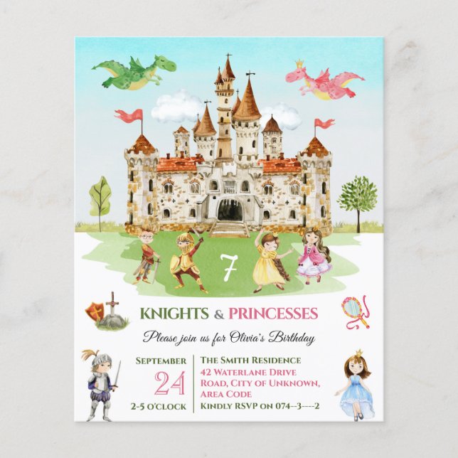 Princess knight kid child Birthday Invitation (Front)