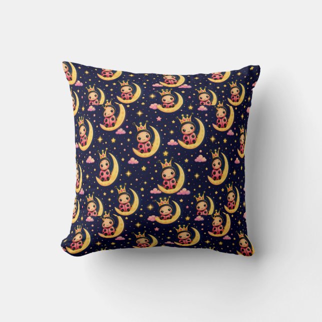🌙 Princess Ladybug Moon Nursery Decor Gift Cushion (Front)