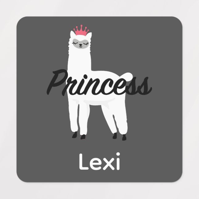 Princess Lama Design - Small Square Clothing Label (Design 1)