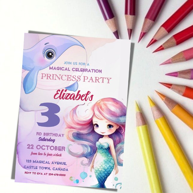 Princess Little Mermaid Magic Sea 3rd Birthday Invitation (Creator Uploaded)