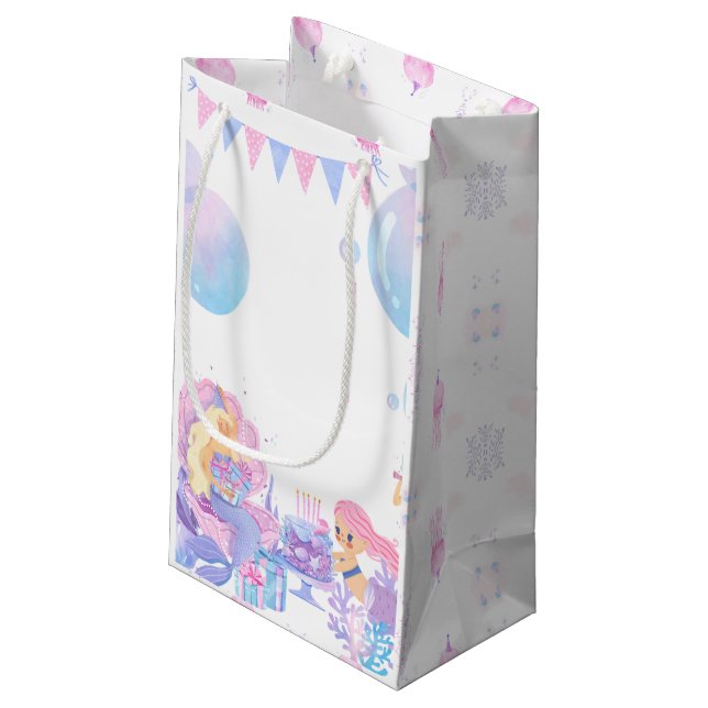 Princess & Mermaid Birthday Invitation Card Small Gift Bag (Back Angled)