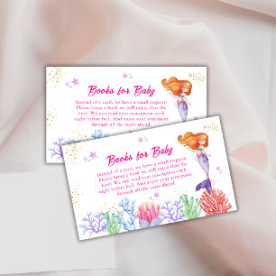 Princess Mermaid Coral Books For Baby Shower  Enclosure Card
