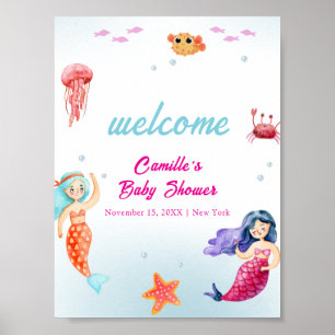 Princess Mermaid Ocean Coral Baby Shower Welcome Poster