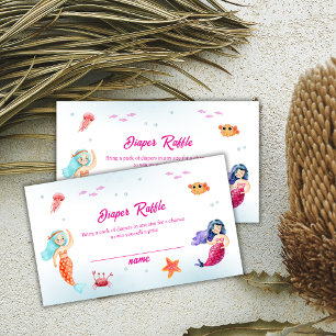 Princess Mermaid Ocean Diaper Raffle Baby Shower Enclosure Card