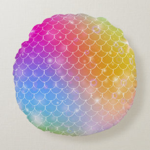 Princess mermaid with kawaii rainbow scales patter round cushion