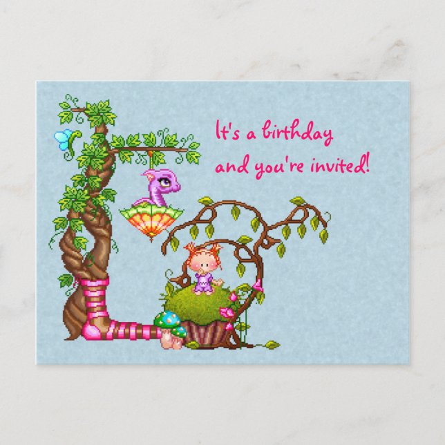 Princess Muffin & Friends Pixel Art Invitation Postcard (Front)