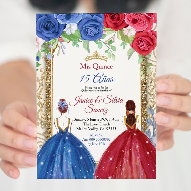 Princess Navy and Burgundy Quinceanera Invitation (Creator Uploaded)