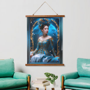 Princess Of The Blue Rose AI Art by Xzendor7 Hanging Tapestry