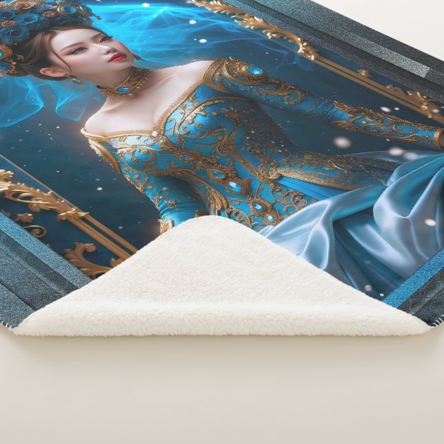 Princess Of The Blue Rose AI Art by Xzendor7 Sherpa Blanket (3/4)