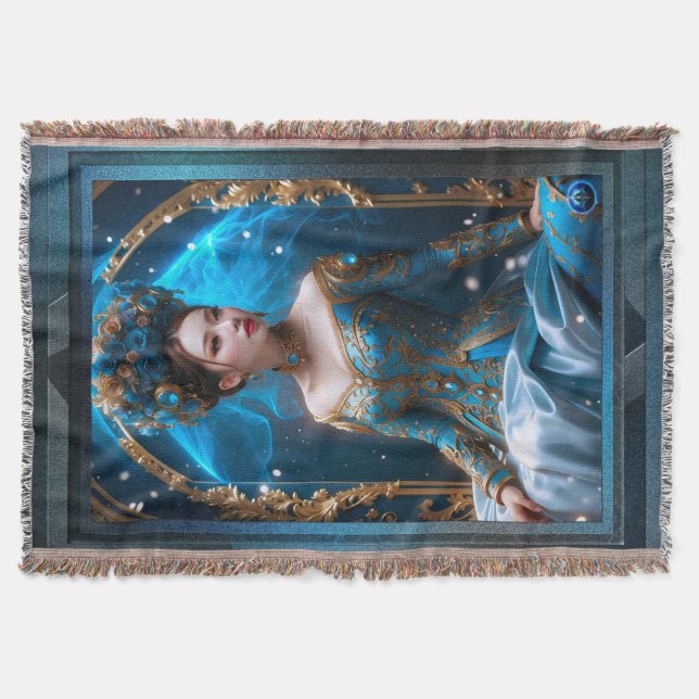 Princess Of The Blue Rose AI Art by Xzendor7 Throw Blanket (Front)