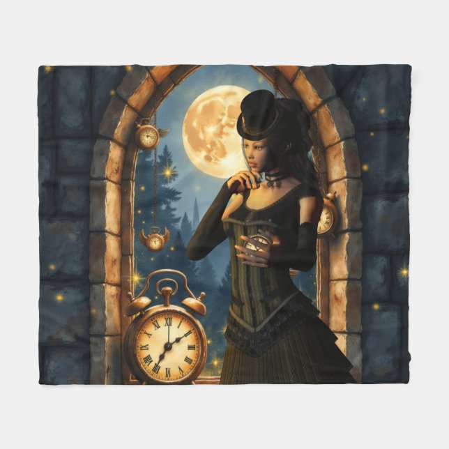 Princess of the Clocks – Keeper of Moonlit Hours.  Fleece Blanket (Front (Horizontal))