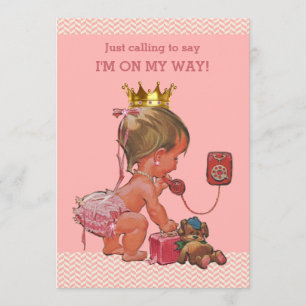 Princess on Phone Baby Shower Chevrons Pink Invitation