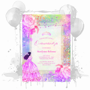 Princess Opal Glitter Rainbow Quinceañera Invitation
