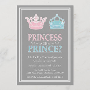 Princess Or Prince Gender Reveal Party Invitations