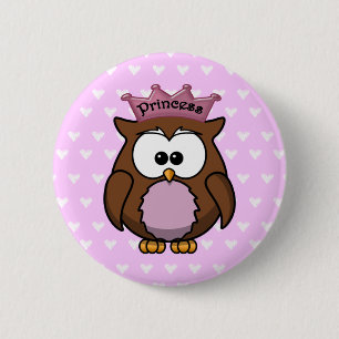 princess owl 6 cm round badge