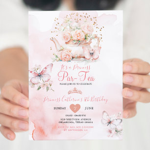 Princess ParTea Pink Butterfly 8th Birthday Floral Invitation