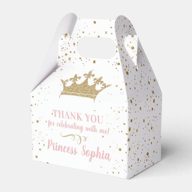 Princess Party Crown Pink Gold Thank You  Favour Box (Front Side)