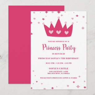 Princess Party Girl's Pink Crown Birthday Party Invitation