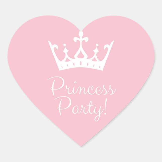 Princess Party Girly Pink and White Heart Sticker (Front)