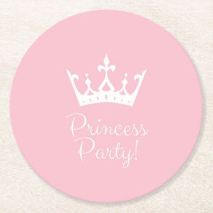Princess Party Girly Pink and White Round Paper Coaster