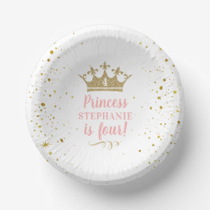 Princess Party Gold Crown Confetti Pink Paper Bowl Paper Plate