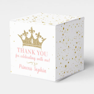 Princess Party Gold Pink Crown Thank You Favour Box
