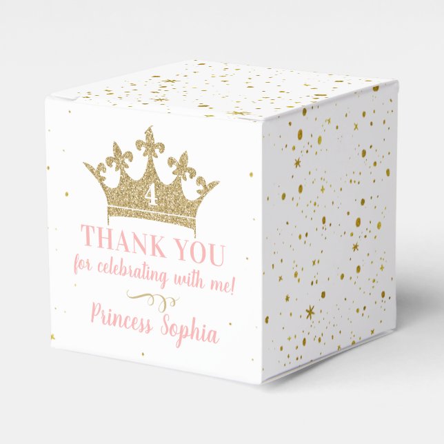 Princess Party Gold Pink Crown Thank You Favour Box (Front Side)
